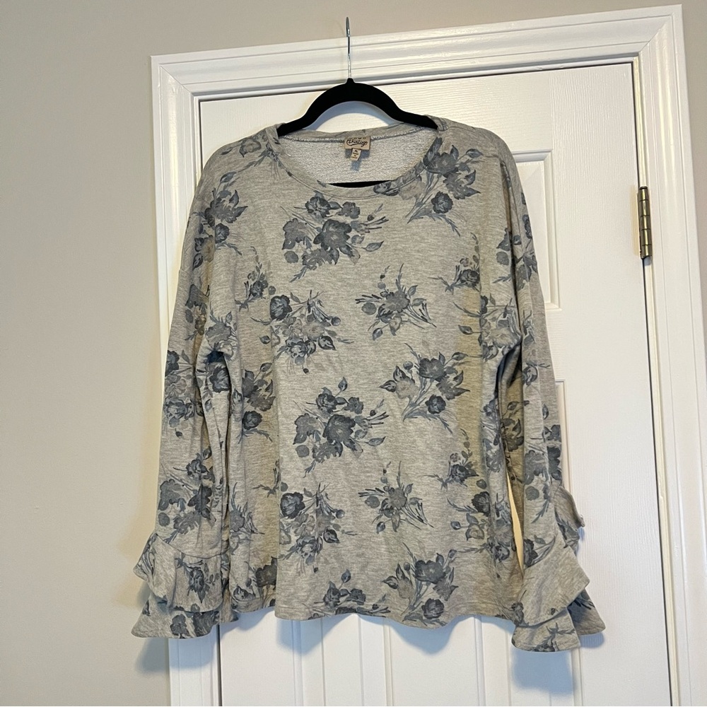 Comp Vintage Floral Long Sleeve Sweater Blouse XL Flowy